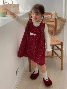 Hapijoa Young Girl Sweet Pleated Sleeveless Dress - Red - View 3