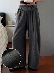 DAZY Women's Solid Color Elastic Waist Loose Fit Lounge Pants - Grey - View 5