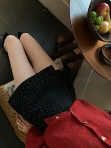 DAZY Women's Polka Dot Casual Korean Style Skirt - Black - View 4