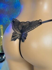 MidnightGlam 1pc Women's Sexy Chain Mesh Embroidered Patchwork Thong - Black - View 6
