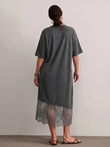 Freevana 大尺碼女款蕾絲拼接休閒日常夏季洋裝 - 深灰色 - 查看 2