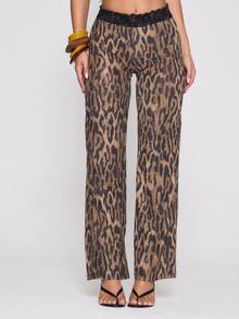 MUSERA Lace Trimmed Waist Leopard Print Mesh Trouser Autumn Winter Fall Coolgirl Holiday Everyday Roadside Renegade - Multicolor - View 2