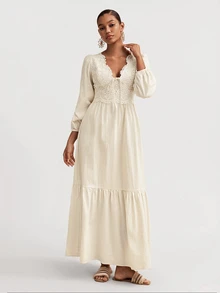 Travachic Elegant Lace Long Sleeve Dress - Apricot - View 4