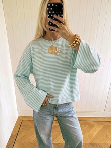 SHEIN EZwear 女款休閒寬鬆長袖T恤，秋季上衣，適合日常通勤、聚會、秋冬春夏、聖誕節、新年、感恩節、派對、婚禮、海灘、畢業典禮、優雅、外出、約會、通勤、情人節、優雅、度假、Y2K、畢業典禮等場合 - 彩色 - 查看 4