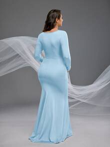Cheriluna Maternity Maternity Mermaid Hem Dress - Baby Blue - View 2