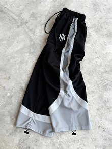Sport MetroGents 男士印花拼色抽繩腰鬆款運動長褲 慢跑健身 夏季復古趣味 - 彩色 - 查看 1