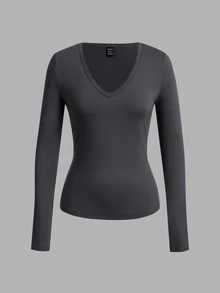 SHEIN EZwear 3件組女款純色V領長袖休閒T恤 - 彩色 - 查看 12
