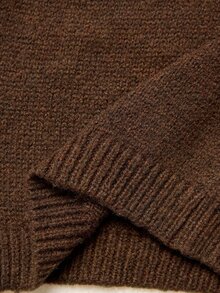 SHEIN Setelan 2 Potong Gaya Vintage Prancis: Atasan Rajut Lengan Panjang Leher Bulat Pas Badan dengan Kancing Logam + Celana Panjang Longgar Lurus, Warna Gelap, Cocok untuk Musim Semi/Gugur - Coklat - View 7