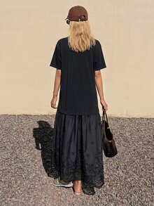 DAZY Women's Round Neck Summer Vacation Style Long Dress - Black - View 5