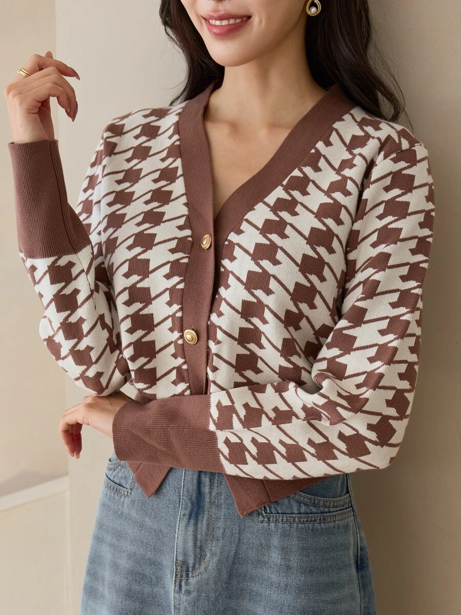DAZY Women's All-Over Print Casual Versatile Daily Cardigan - Brown - View 1
