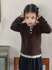 DAZY Infant/Toddler (Girl) 2-In-1 Long Sleeve Spring/Autumn Korean Style Top - Coffee Brown - View 4