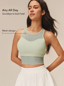 OutZeal Women Sports Bra Hiking Gym Yoga Buttery Soft Bra-In Removable Pads Mesh Panel Active Top - Green - View 2
