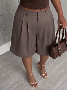 Slaydiva Spring Casual Commuter Grey Bermuda Shorts For Women - Brown - View 6