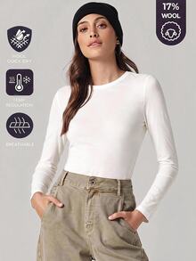 SHEIN BASICS 女款純色圓領長袖休閒百搭T恤 - 白色 - 查看 7
