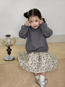 DAZY Infant/Toddler (Girl) Round Neck Long Sleeve Autumn/Winter Korean Style Dress - Light Grey - View 3