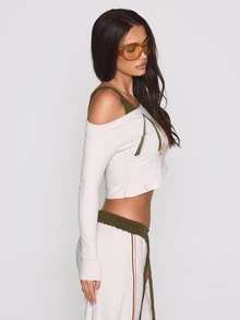 MUSERA Atasan Off-The-Shoulder dengan Slogan Cetak Grafis, Lapisan Dalam, Musim Gugur, Musim Dingin, Gaya Keren, Liburan, Sehari-hari, Pinggir Jalan, Pemberontak - MultiWarna - View 3
