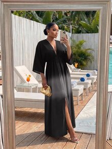 SHEIN Lady CURVE 大尺碼女款 V 領漸層色休閒派對洋裝 - 彩色 - 查看 5