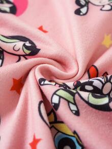 THE POWERPUFF GIRLS X SHEIN 女童圓領短袖上衣與長褲居家休閒套裝 - 粉色 - 查看 8