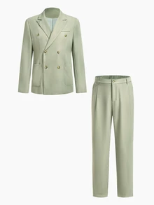 EASEVO Plus Size Men's Solid Color Long Sleeve Jacket And Pants Casual Suit Set - Green - View 1