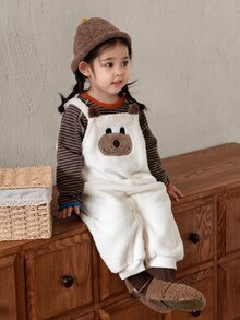 DAZY Infant (Girl) Korean Style Long Sleeve Colorblock Cartoon Jumpsuit - Khaki - View 10