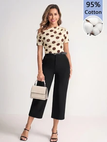 SHEIN Clasi 3件組女款修身單肩抓皺T恤（純色與米色淡黃印花）辦公室早午餐法式優雅夏季款 - 彩色 - 查看 6
