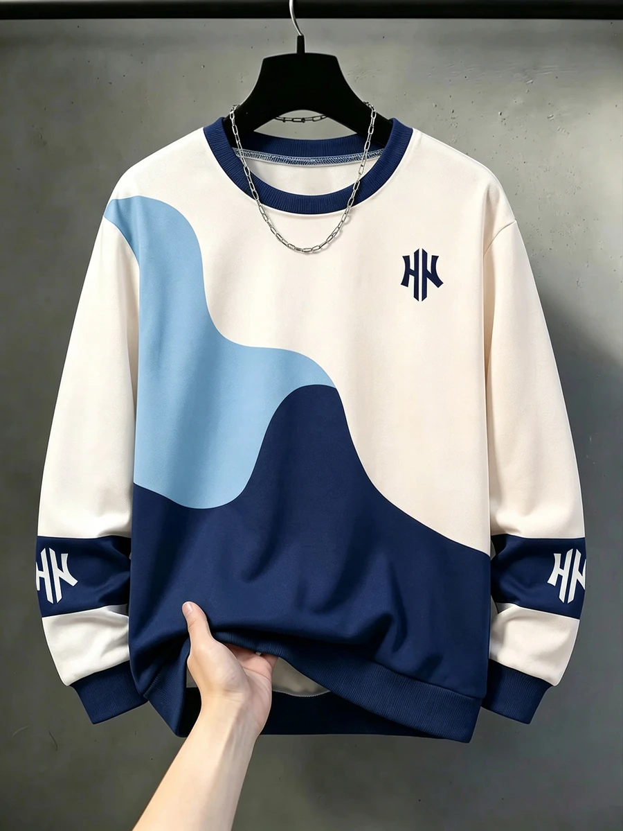SHEIN 青少年男孩字母印花圓領長袖休閒秋季運動衫 - 彩色 - 查看 1