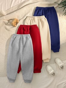 SHEIN Kids 4pcs Pieces Young Boys Casual Cute Versatile Simple Print Solid Color Jogger Pants Elastic Waist Sweatpants All-Match Multi-Pack - Multicolor - View 2