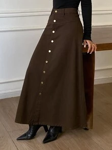 Dazy Tall Women's Long Denim Casual Skirt - Brown - View 5