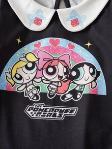 THE POWERPUFF GIRLS X SHEIN Baby Girl Cartoon Print Long Jumpsuit - Black - View 4