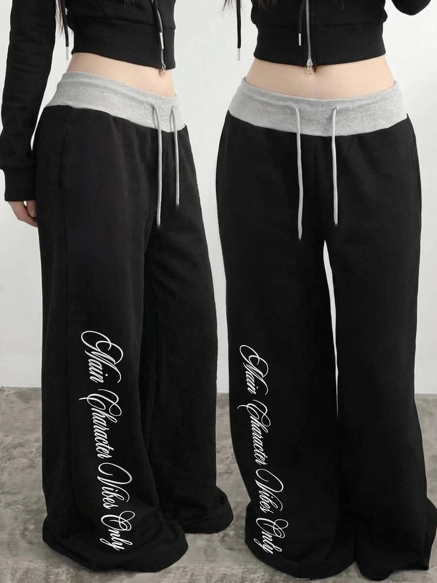 SHEIN Teen Girl Drawstring Waist Letter Pattern Casual Everyday Sweatpants - Multicolor - View 1