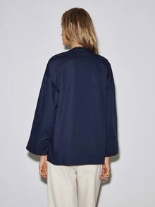 ATUI Studio Áo sơ mi denim tay dài cài nút phong cách đường phố thời trang nữ - Rửa tối - Xem 3