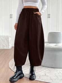 EMERY ROSE Women's Solid Color Pocket Casual Daily Wear Long Pants - Brown - View 3