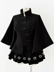 Sunspun Plus Size Women Solid Color Elegant Cheongsam Button Decor Shirt - Black - View 7