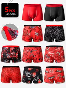 SHEIN 隨機發貨 5 件/10 件 男童多色紅藍系列簡約基礎學院風印花四角內褲 - 彩色 - 查看 2