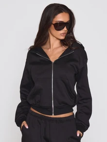 MUSERA Graphic Embroidered Zip Through Oversized Hoodie Autumn Winter Fall Halloween Sexy Everyday Roadside Renegade - Black - View 2