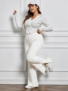 SHEIN EZwear 大尺碼女款純色休閒百搭日常穿著長褲 - 白色 - 查看 3