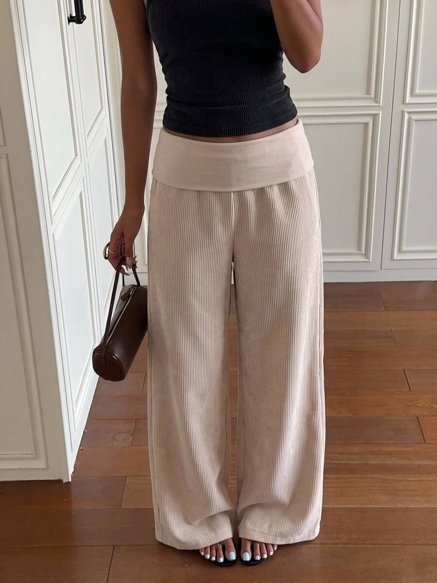 SHEIN EZwear Women's Solid Color Casual Versatile Daily Wear Long Pants - Khaki - View 1