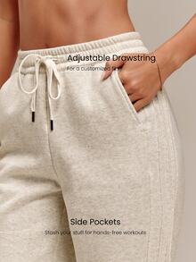 GLOWMODE Everyday Fleece Stay Toasty Soft Warm Lightweight Side Piping Pockets Elastic Waist Drawstring Sweatpants Autumn Winter Daily Casual - Green - View 5