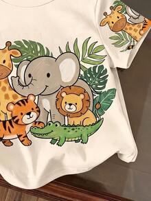Kids Young Boy Casual Minimalist Crew Neck Short Sleeve Loose Fit T-Shirt Suitable For Summer - Multicolor - View 5