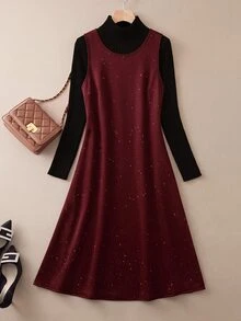 Rusticease Women's Solid Color Shiny Round Neck Sleeveless Casual Short Dress - Red - View 3