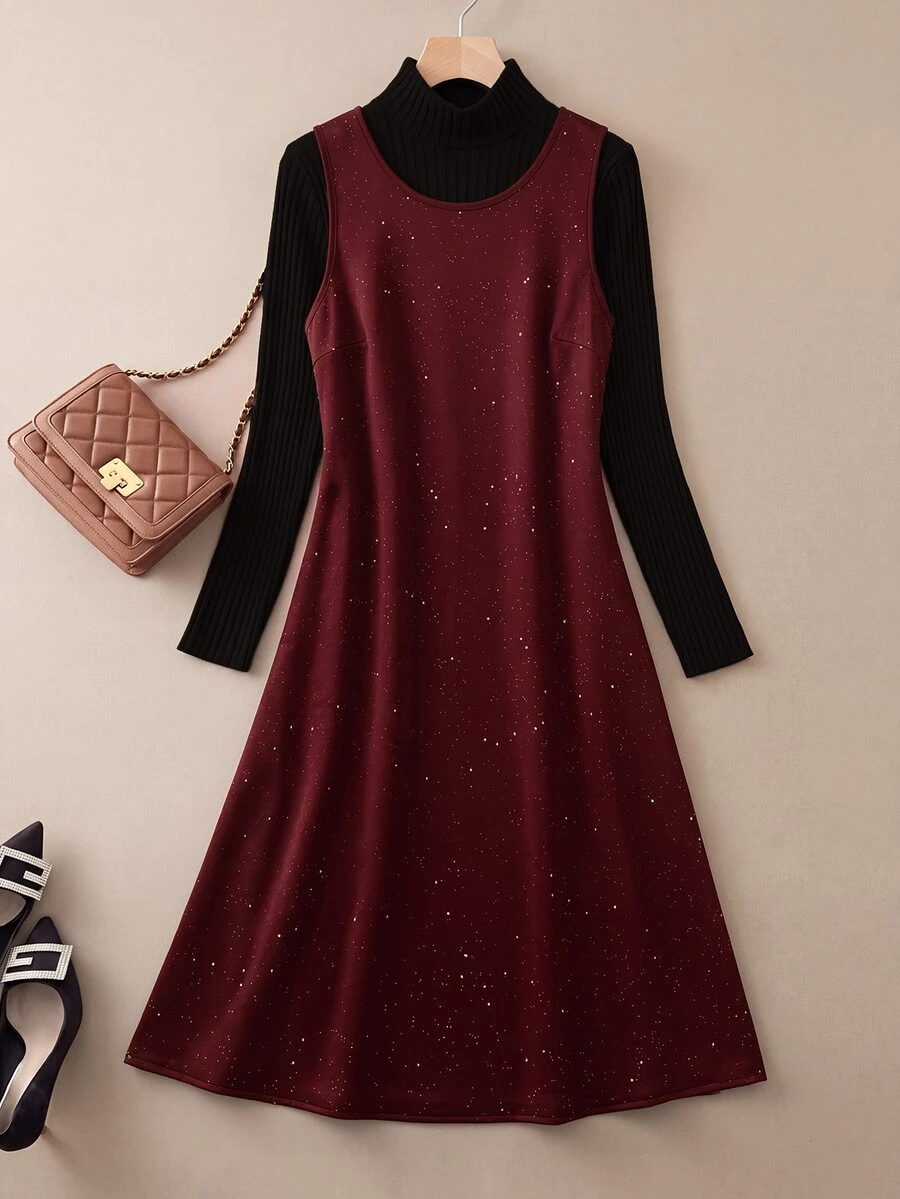Rusticease Women's Solid Color Shiny Round Neck Sleeveless Casual Short Dress - Red - View 1