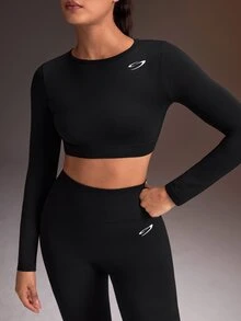 Powerista Women's Minimalist Long Sleeve Top And Fitted Leggings Sports Set - Black - View 1