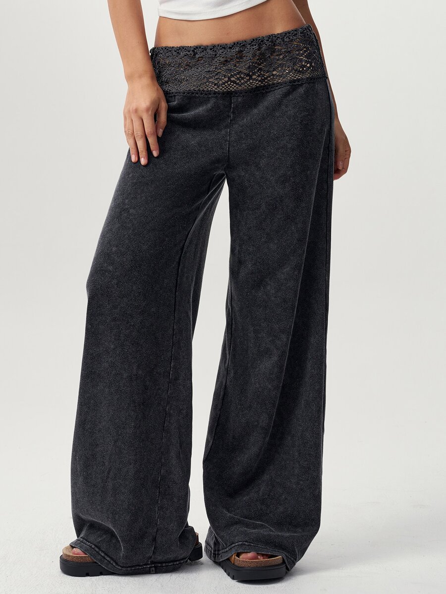 Bohemela Women's Fashion Lace Patchwork Long Pants For Daily Wear - Black - View 1