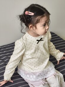 DAZY Infant/Toddler (Girl) Round Neck Polka Dot Korean Style Long Sleeve Top - Apricot - View 6