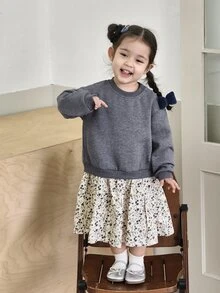 DAZY Infant/Toddler (Girl) Round Neck Long Sleeve Autumn/Winter Korean Style Dress - Light Grey - View 6