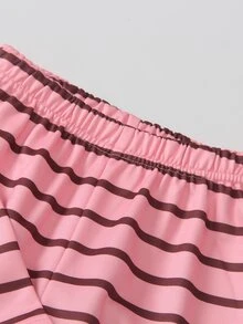 SHEIN Elladie kids 女童條紋長袖 Polo 衫與寬腿褲 2 件套，美式復古女童休閒套裝，適合上學、度假與日常出行 - 粉色 - 查看 4