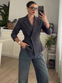 Lumalex Winter Fall Structured Shoulder Padded Waist-Cinching Long Sleeve Women's Blazer Dawn-To-Gala Elegant Poised Let Your Beauty Shine - Dark Grey - View 10