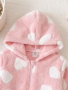 SHEIN Baby Girl Heart Pattern Casual Daily Hooded Jacket - Pink - View 4