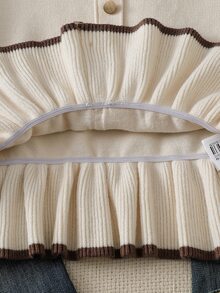 Tween Girl Piped Button Design Ruffle Hem Sweater - White - View 10
