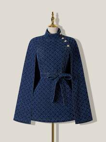 SHEIN MOD Plus Size Women's Casual Summer Denim Dress With Knotted Waist - Dark Wash - View 7